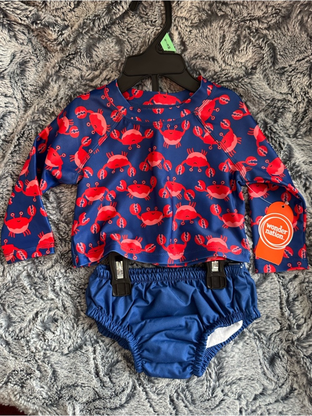 NWTS Wonder Nation Blue & Red Crab Long-Sleeve Rashguard Set Sz 6/9 mos